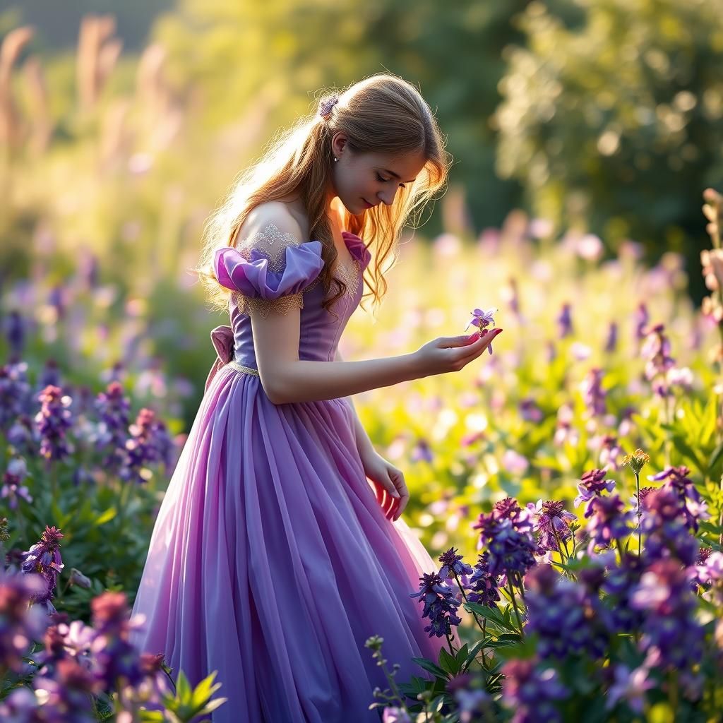Princess in Violet Garden, Pre-Raphaelite Style