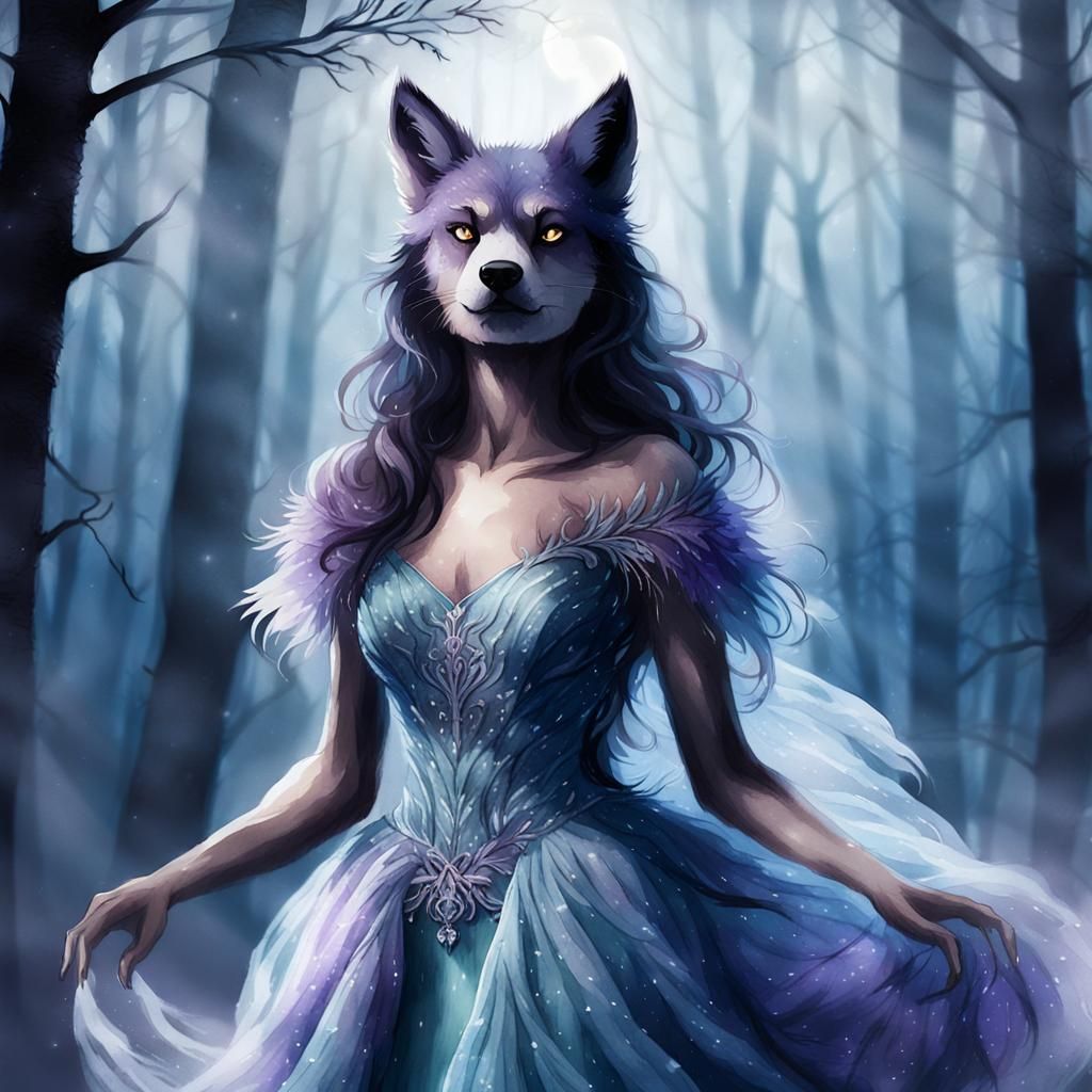 Werewolf in Gown, Watercolor Portrait