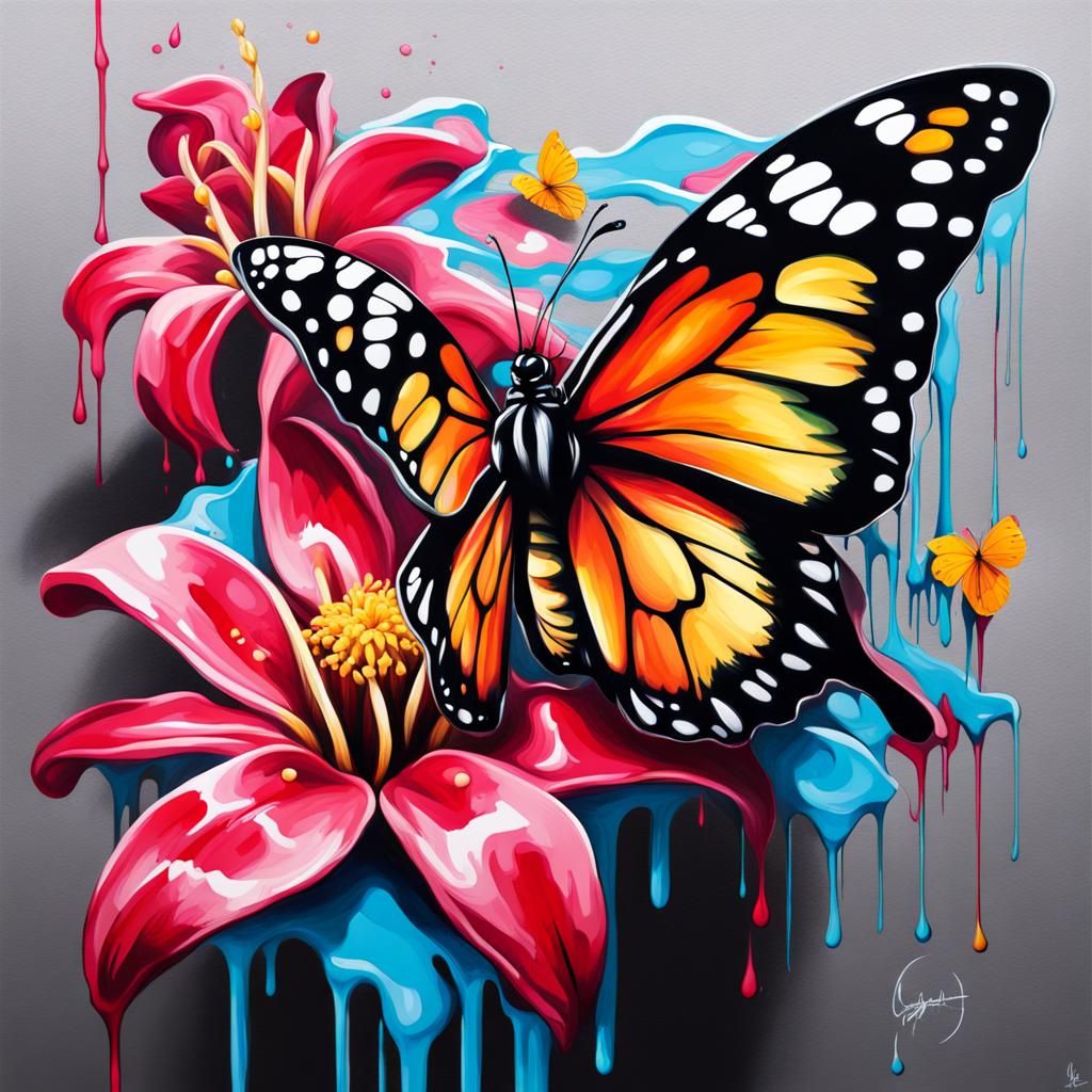 Honeysuckle and Butterfly in Graffiti Art Style