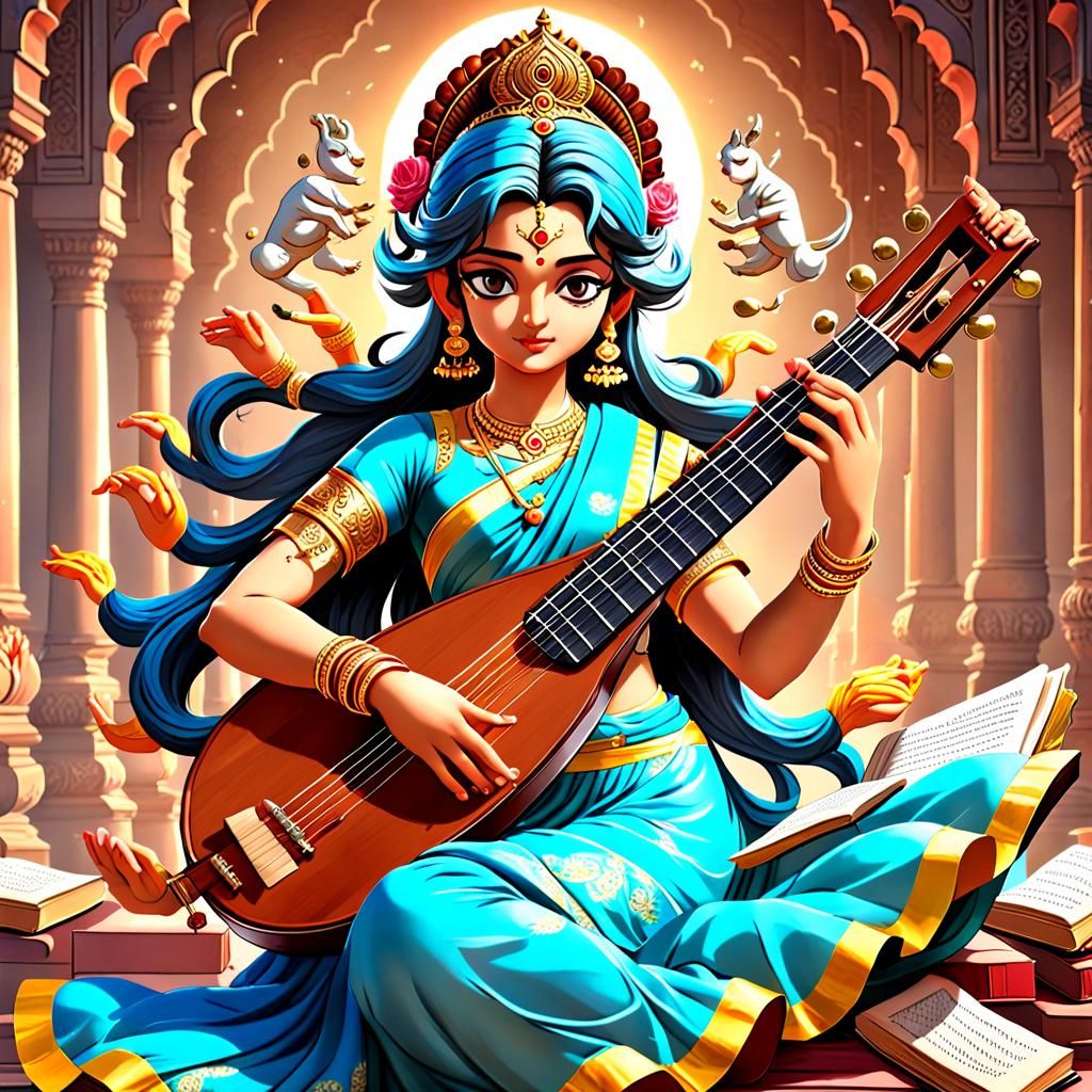 Saraswati: Hindu Goddess in Anime Style