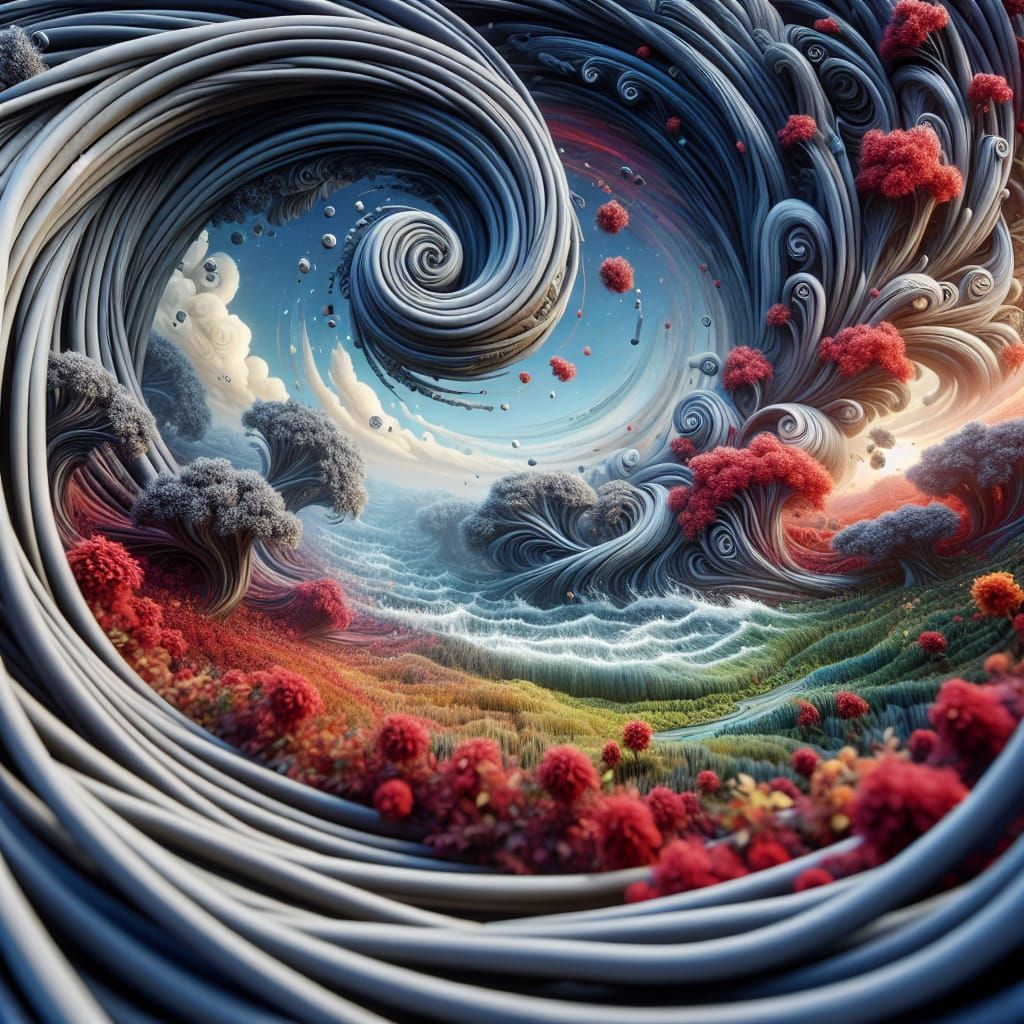 Surreal Miniature World with Thorns and Flowers