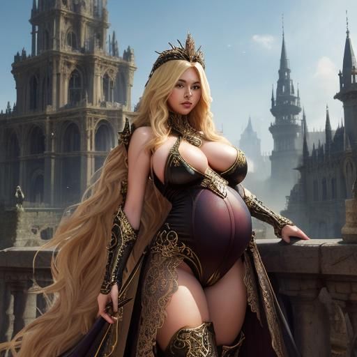 Hyperrealistic Pregnant Woman with Laser Sword