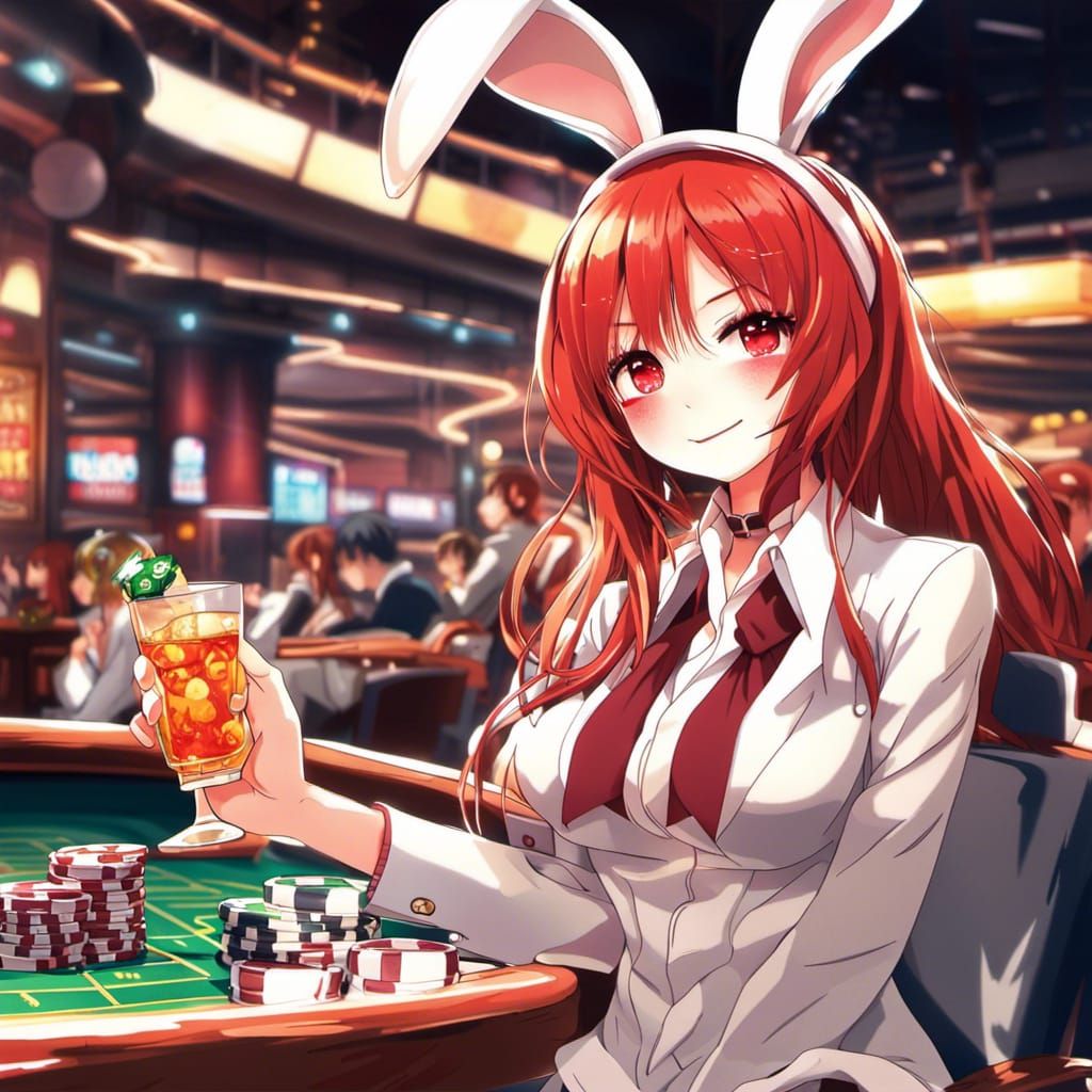 Anime Girl in Bunny Suit at Casino