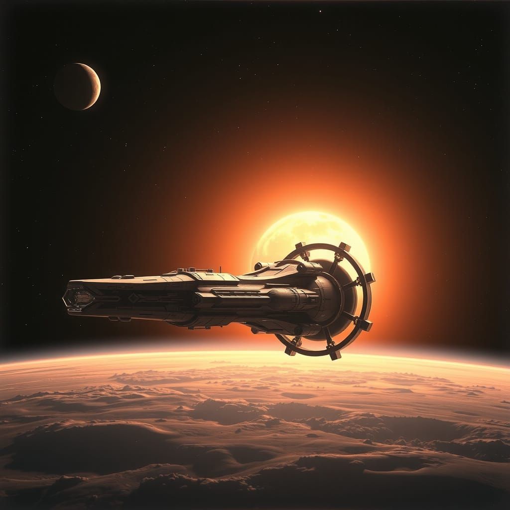 Retro Sci-Fi Spaceship Passes Barnard Star