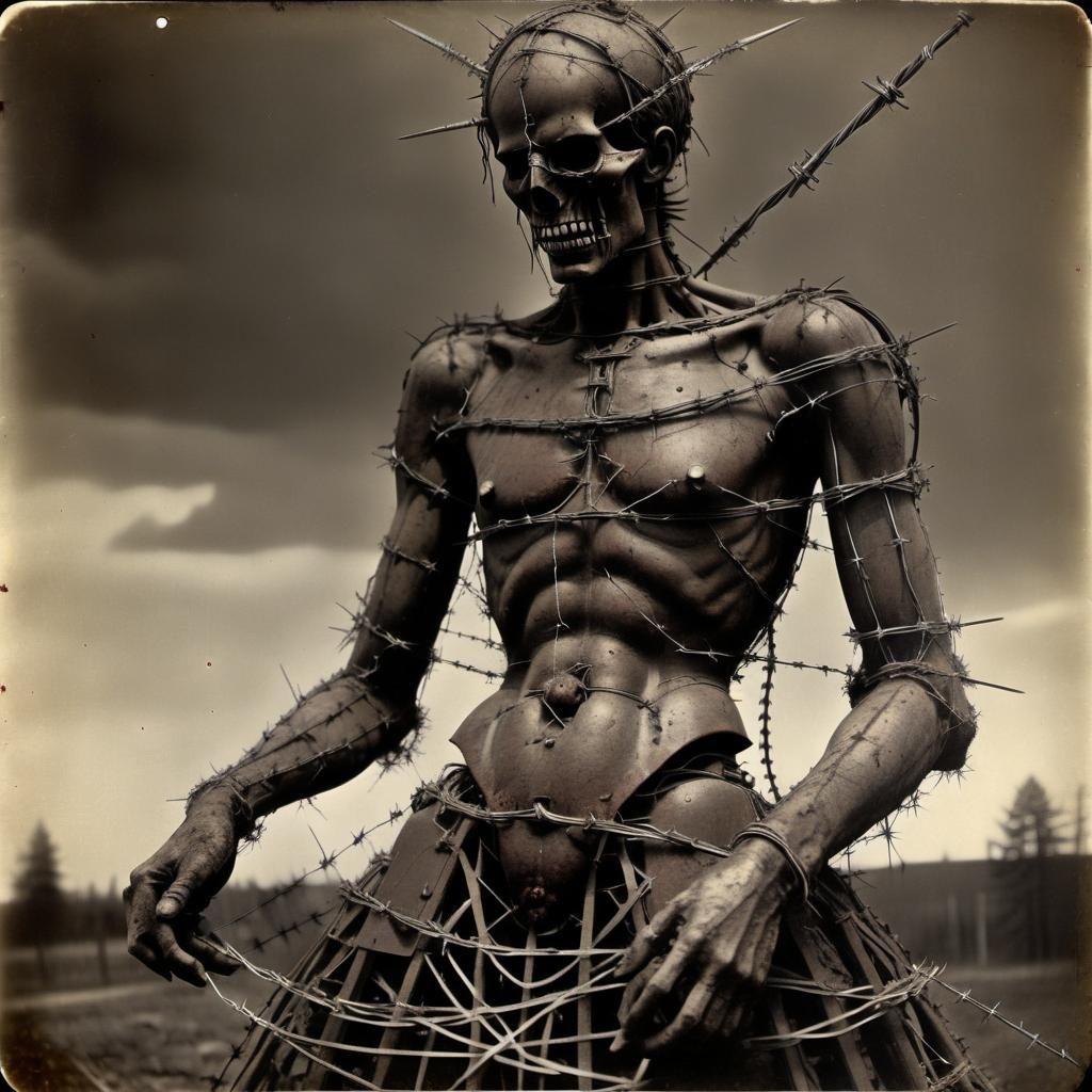 Nightmarish Allegorical Figure of War: Vintage Photograph