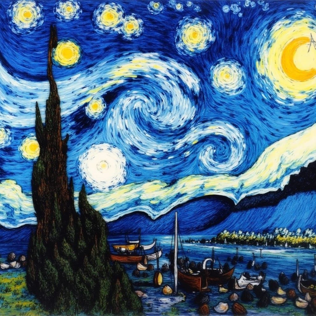 Vibrant Starry Night in Expressionist Style