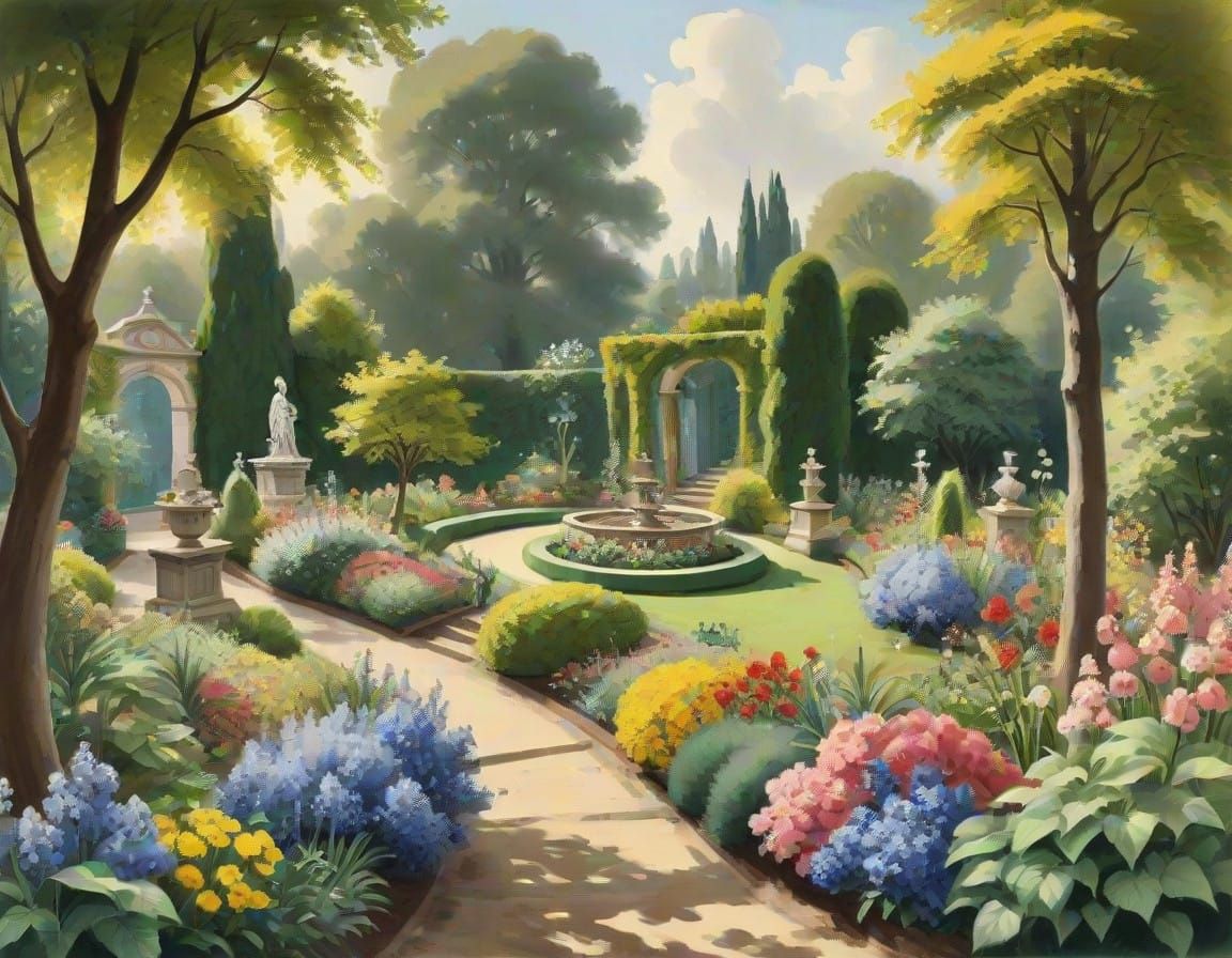 Vibrant Garden Scene in Menzel's Style