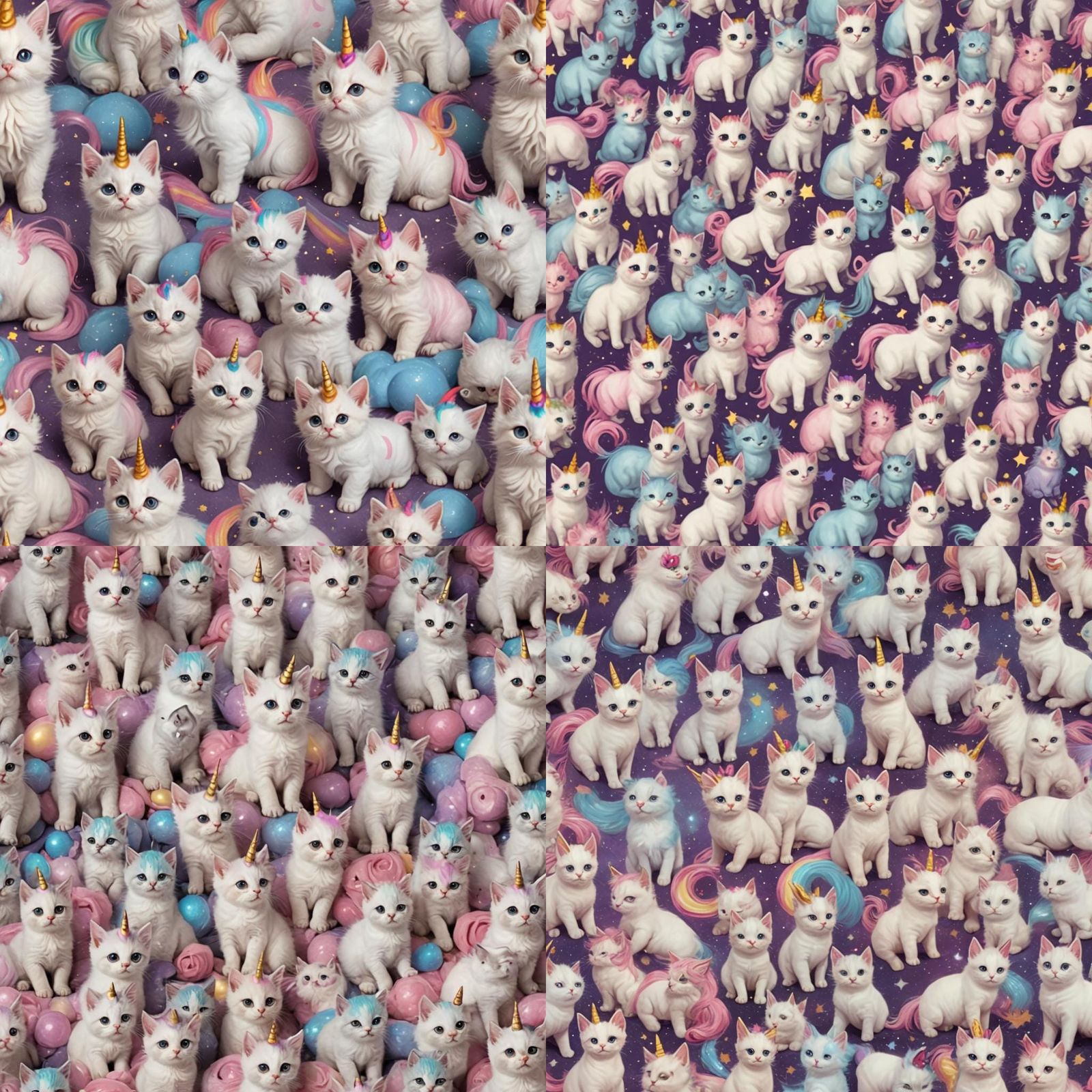 Whimsical Unicorn Kittens in a Flower Field