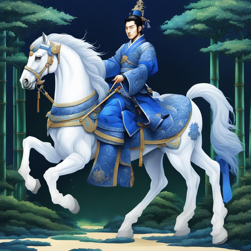 Joseon Era Sapphire Prince on Horseback