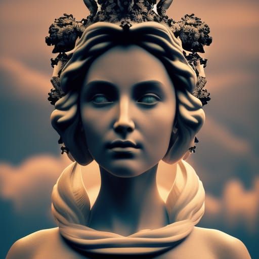 Majestic Clay Statue of Crowned Woman in Fantasy Style