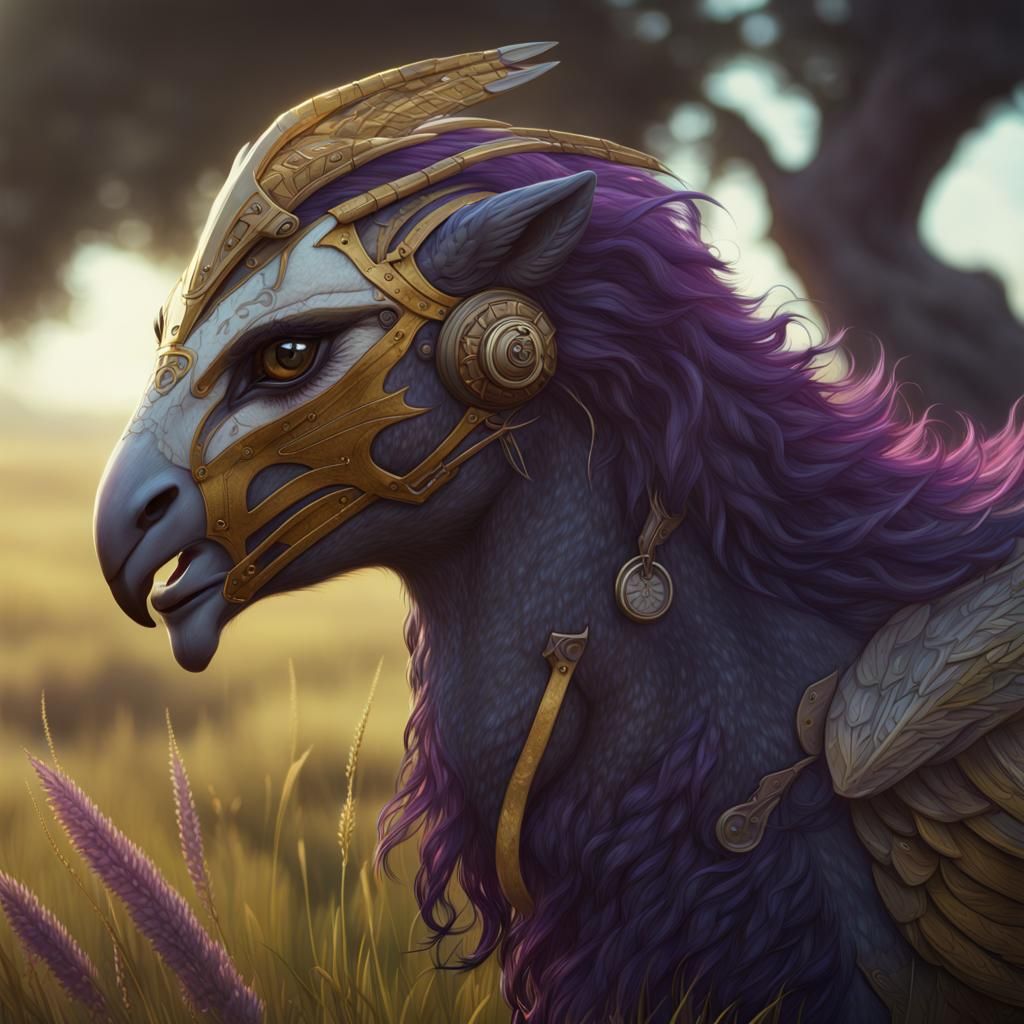 Falcon Centaur in Grassy Lands: Dark Fantasy Art