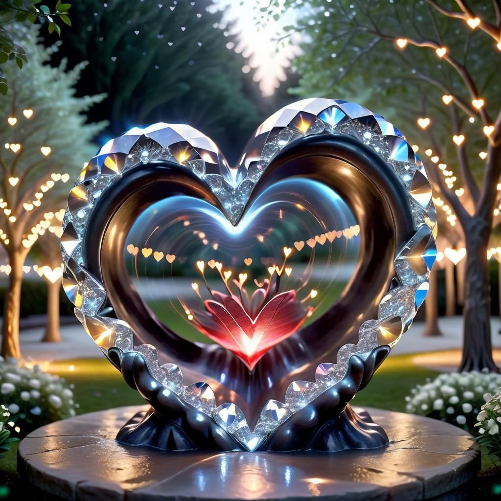 Diamond Heart Statue with Flowing Energy, 3D Render