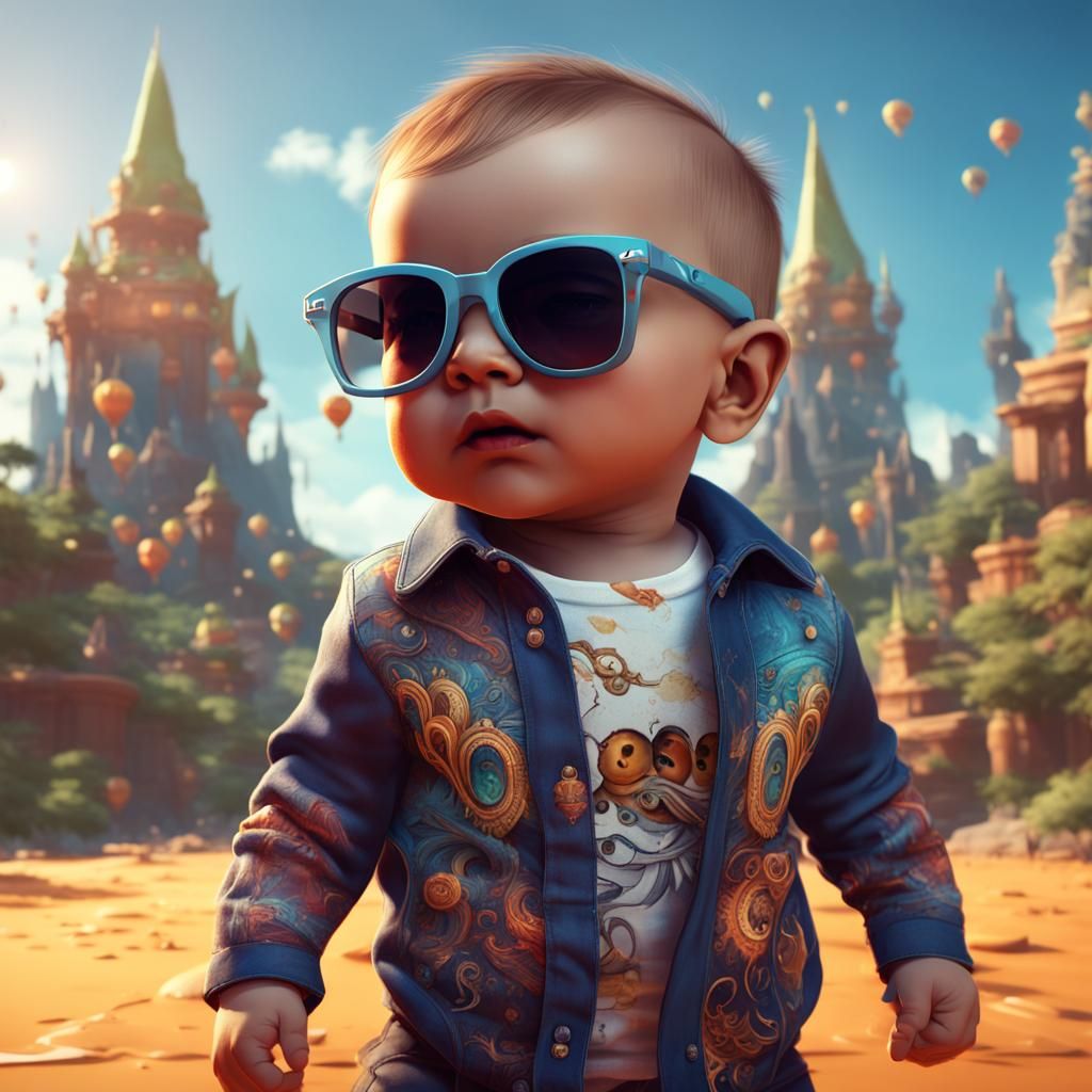 Cute Baby 'I'm Boss' in Detailed Digital Painting