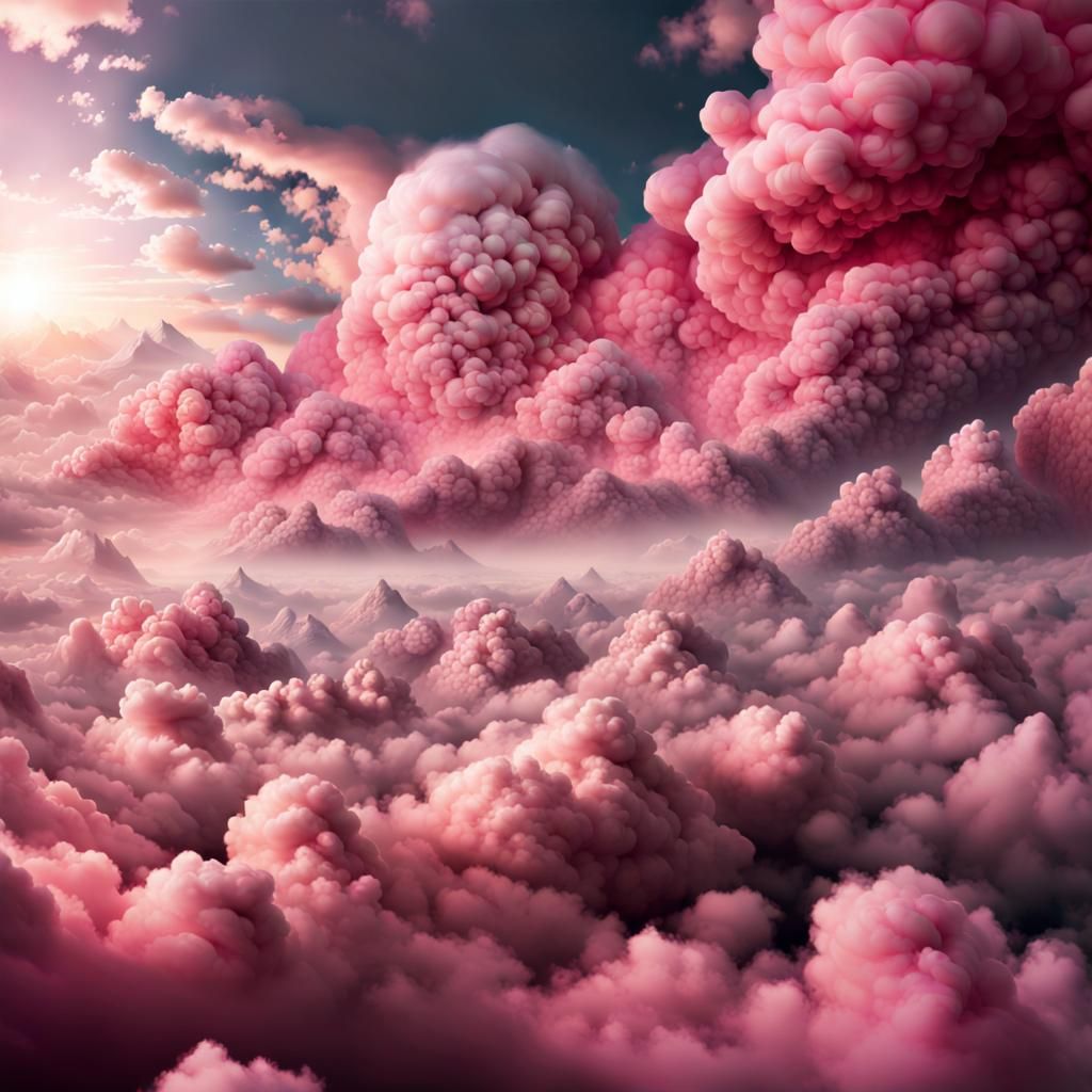 Pink Ribbons Dance on Clouds: Epic Digital Art