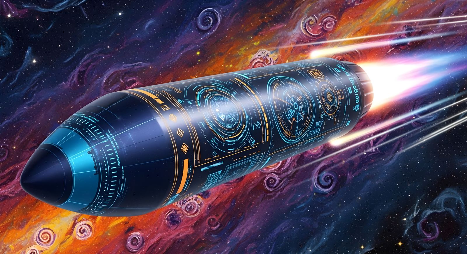Futuristic Spaceship Soaring Through an Expressionist Cosmos