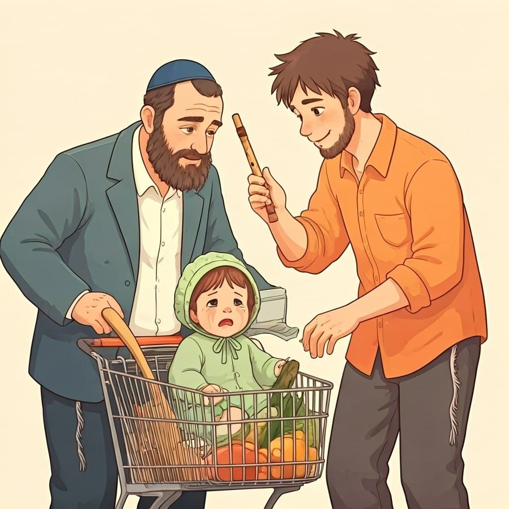 Baby's Supermarket Serenade: Anime-Inspired Watercolor