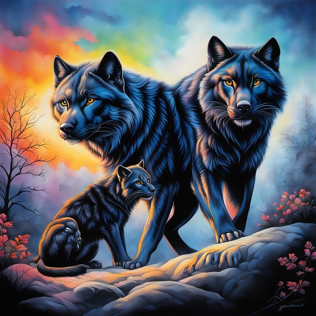Airbrush Art: Wolf and Panther Friendship