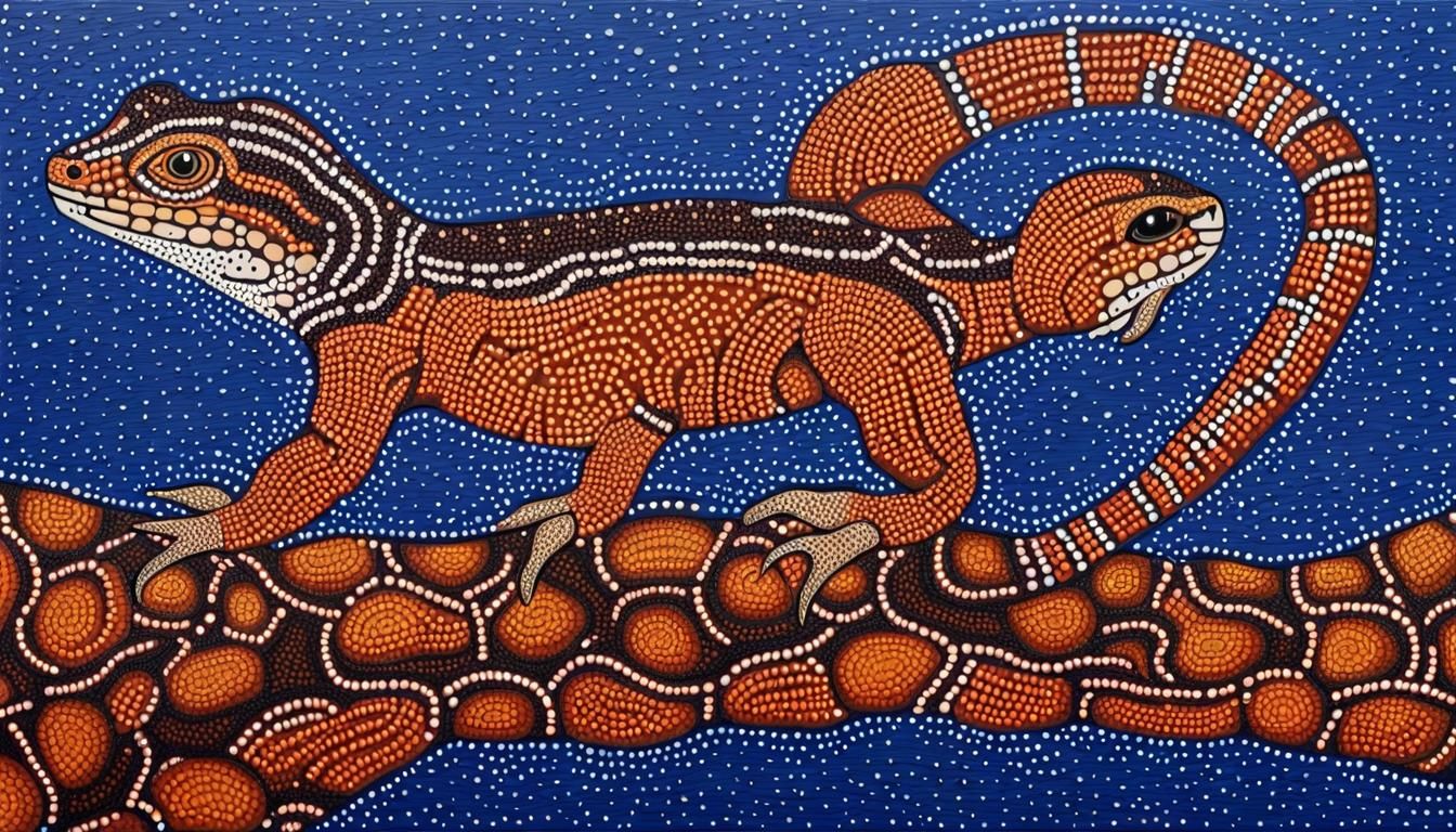 Perentie Lizard in Aboriginal Dot Painting Style