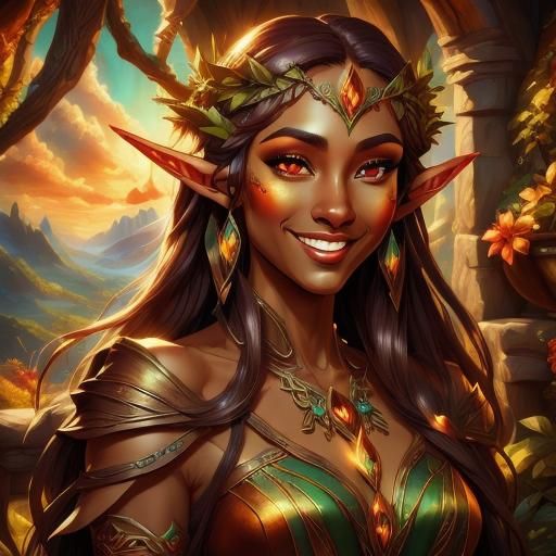 Smiling Brown-Skinned Elf Woman Portrait