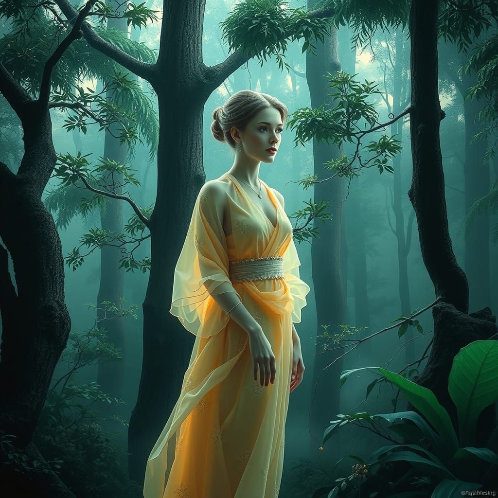 Transluscent body of a stunning woman in delicate silk robe....