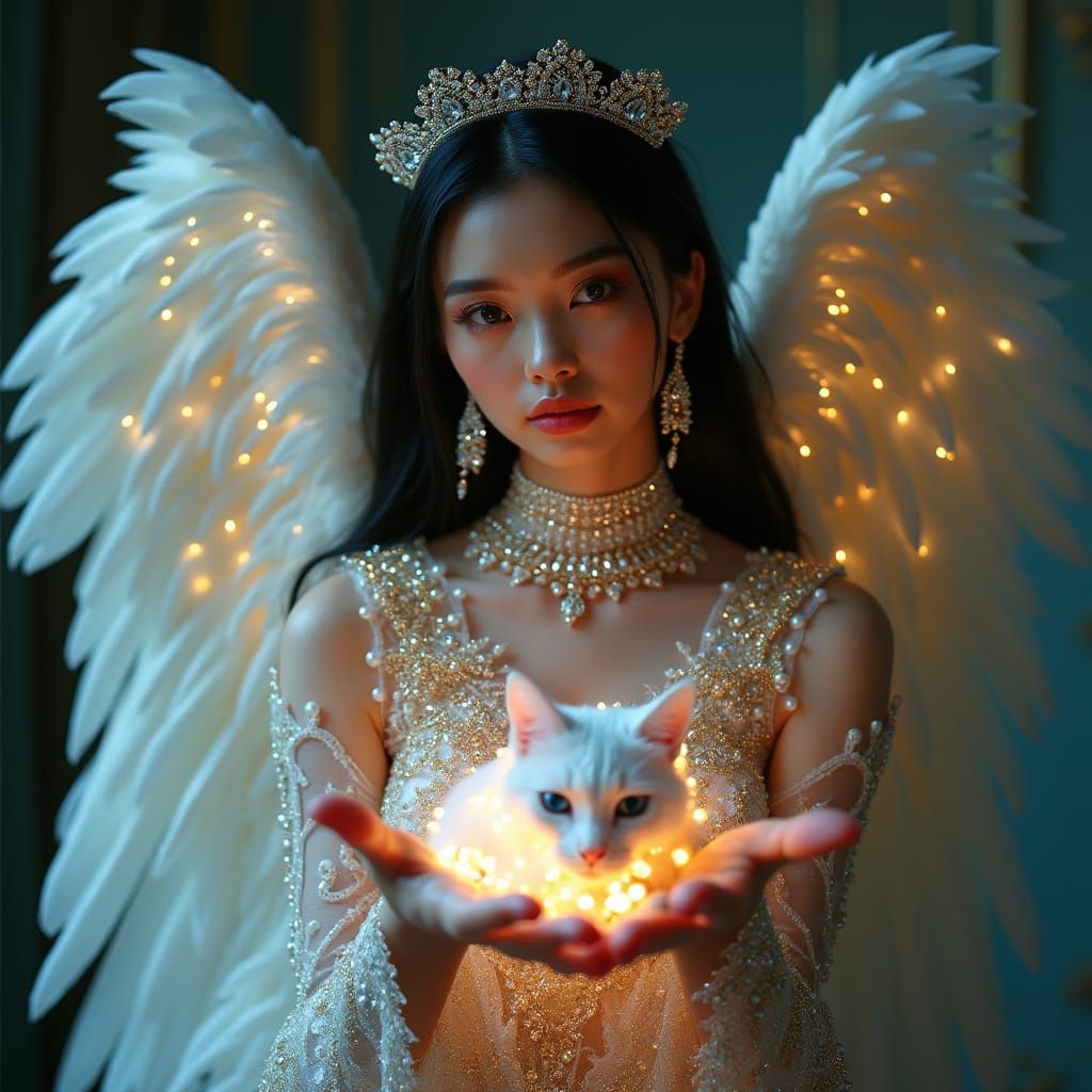 Glamorous Woman in Iridescent Pearls and Diamond Jewelry