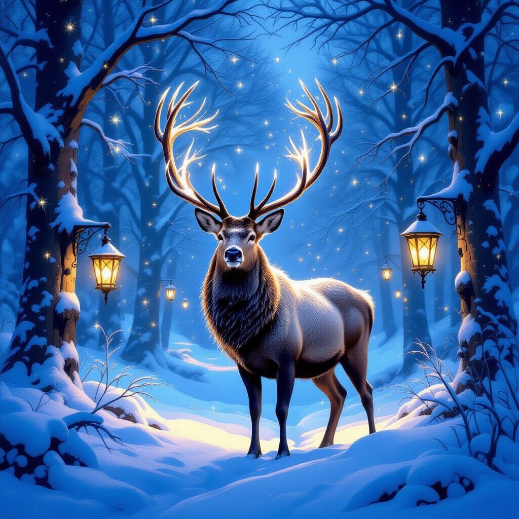 Stag with Starlight Antlers in Enchanted Forest