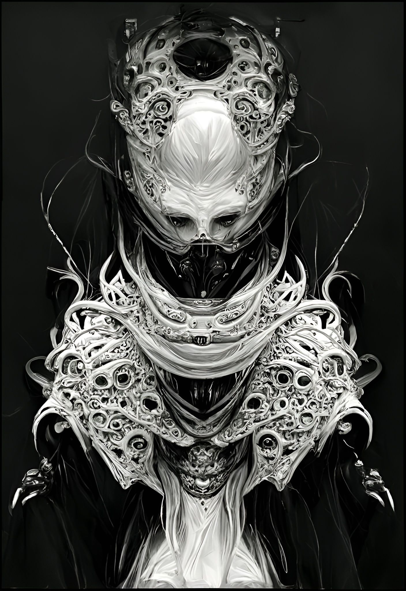 Monochrome Portrait of Skeletal Eldritch Priest