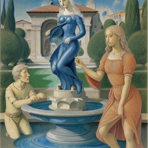 Surreal Water Fountain Inspired by Barlach, Lippi and Chagal...