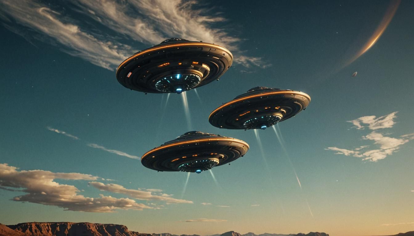 UFOs in Starry Sky: Cinematic Film Still