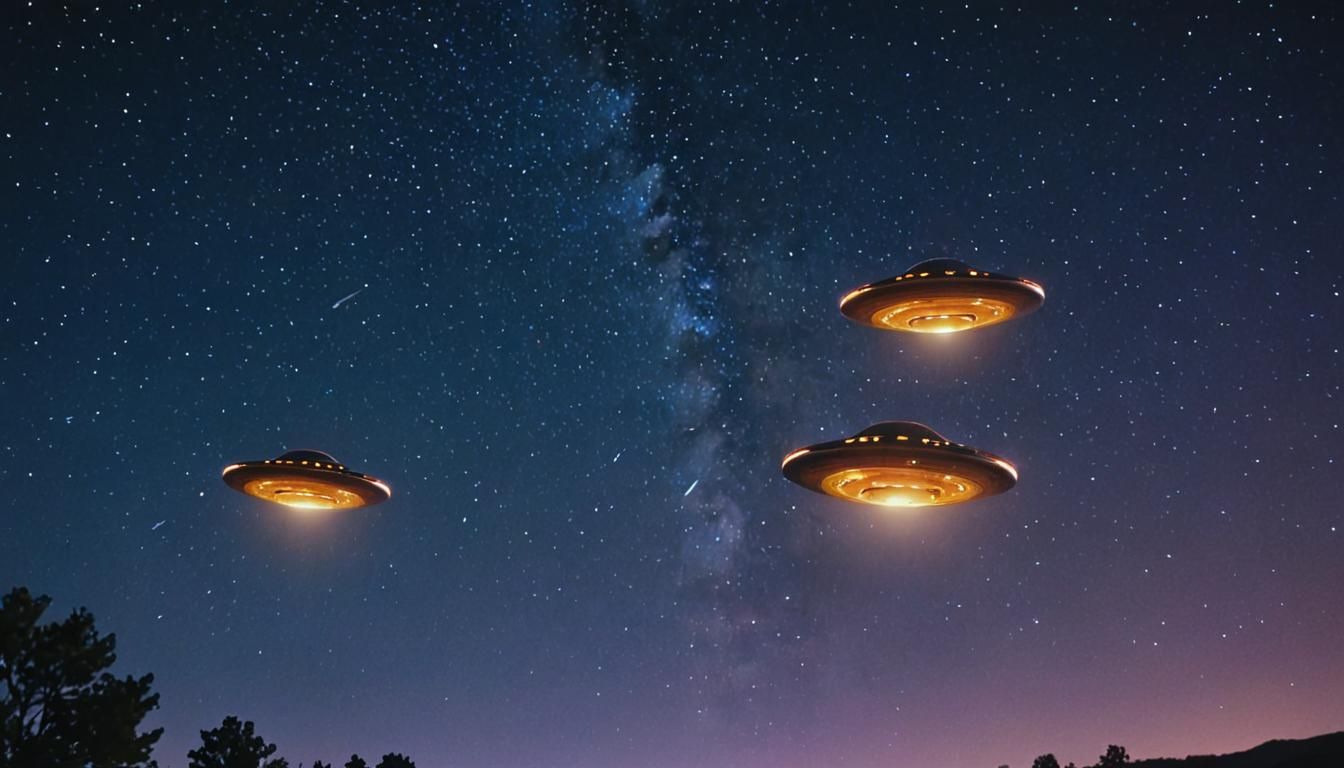 UFOs in Starry Sky: Cinematic Film Still