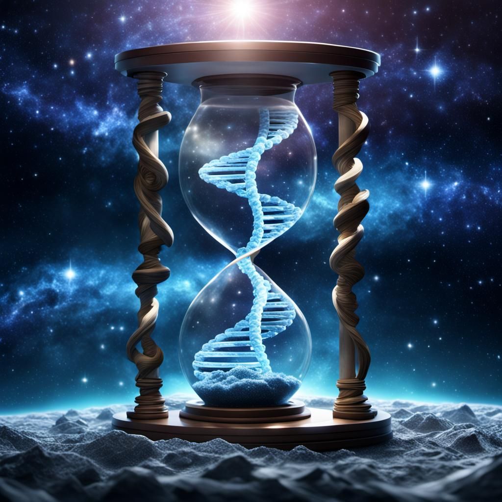 DNA Helix Coiling Inside Hourglass with Galaxies