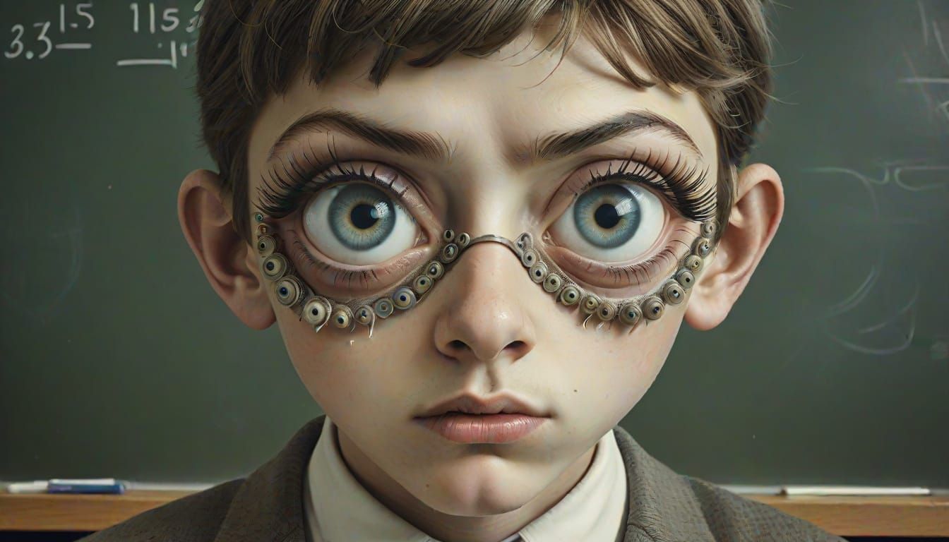 Surreal School Portrait: Giant Eyes and Long Lashes