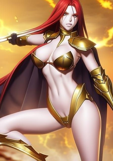 Anime Warlord in Red Bikini Armor Splash Art