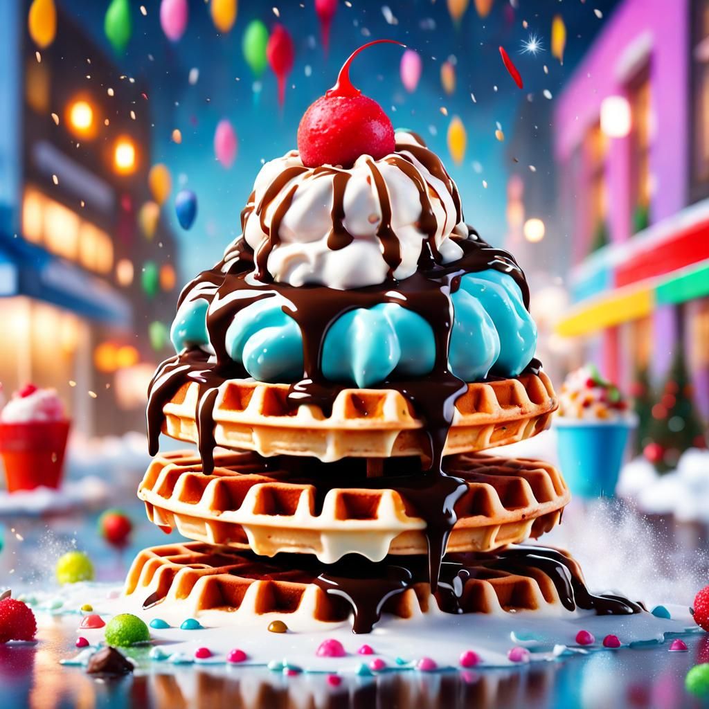 Yummy Colorful Sunday Ice Cream  Sprinkler Waffle