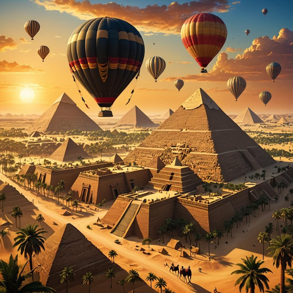 Hot Air Balloon Soaring Over Ancient Egypt