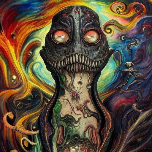 Epic Swordleech Romance: Intricate Horror Artwork