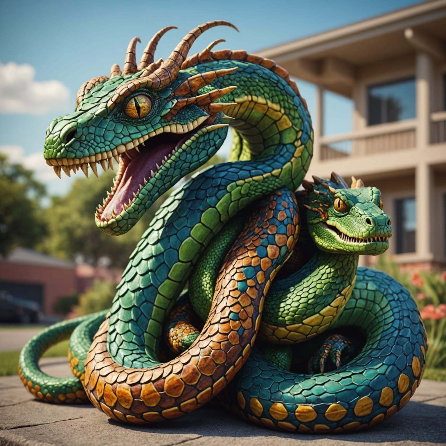 Multi-Headed Serpent in Detailed Character Design