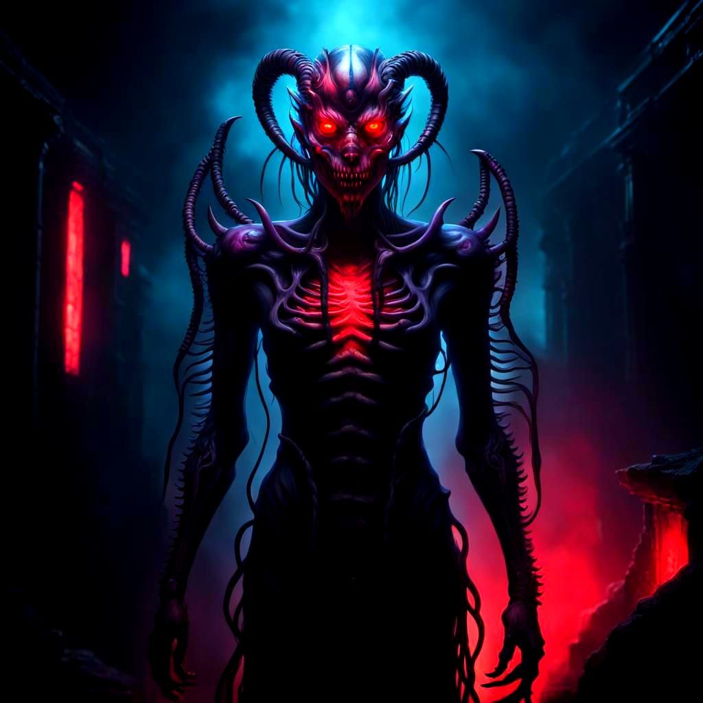 Horrific Demonic Deadite in Synthwave Neon Style