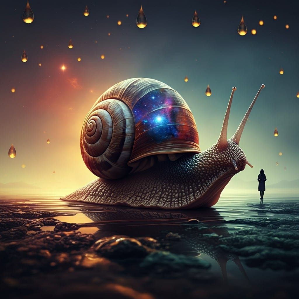 Giant Snail's Galactic Dreamscape in Double Exposure