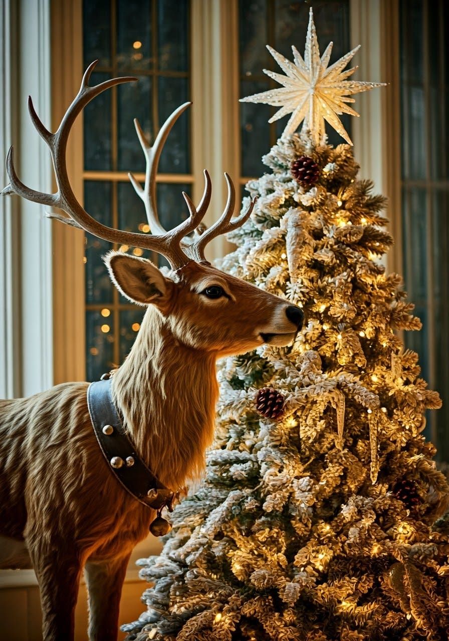 Majestic Animatronic Reindeer in Sparkling Winter Wonderland