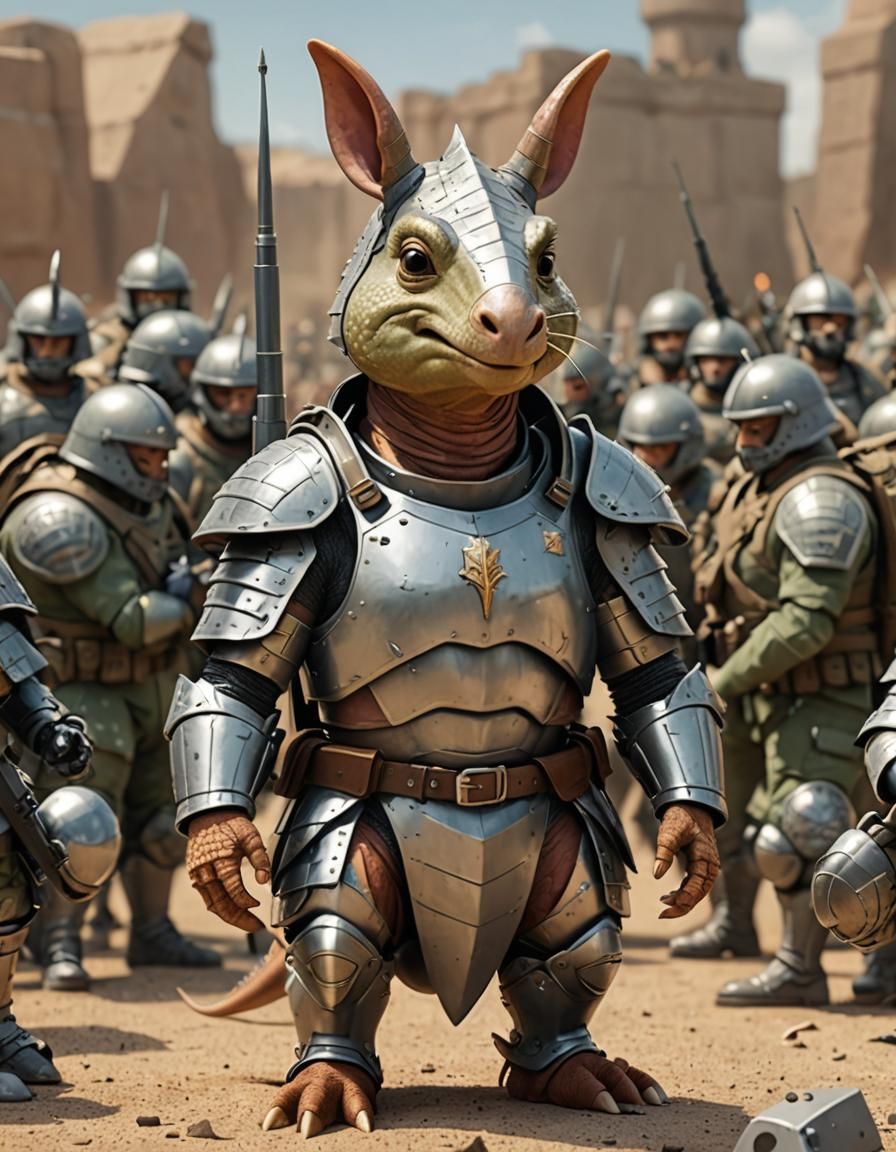 Armored Armadillo Army General in Cartoon CGI Style