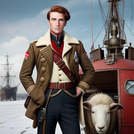 Steampunk British Officer Pilot on Airship Deck