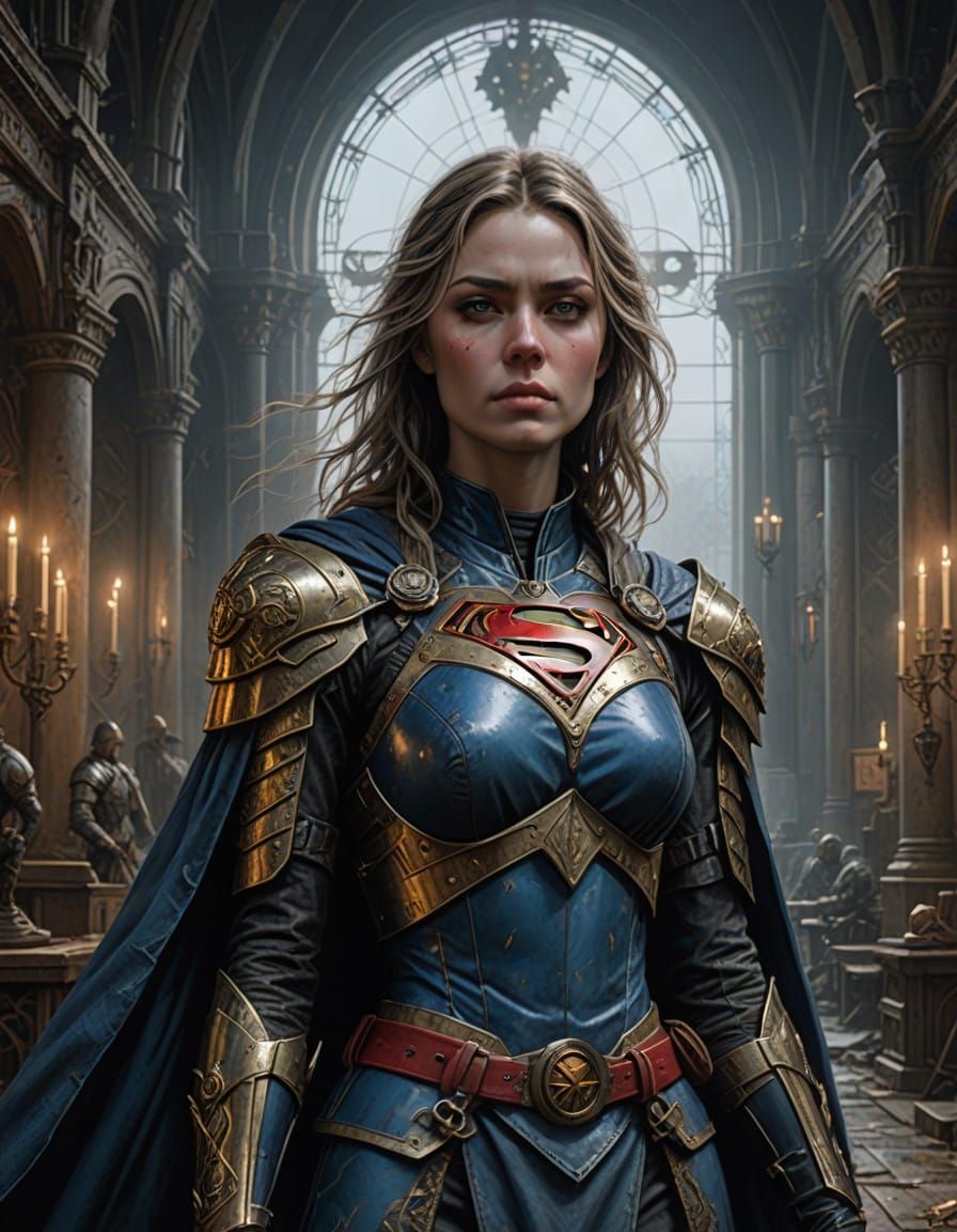 Medieval Supergirl in Regal Gothic Armor
