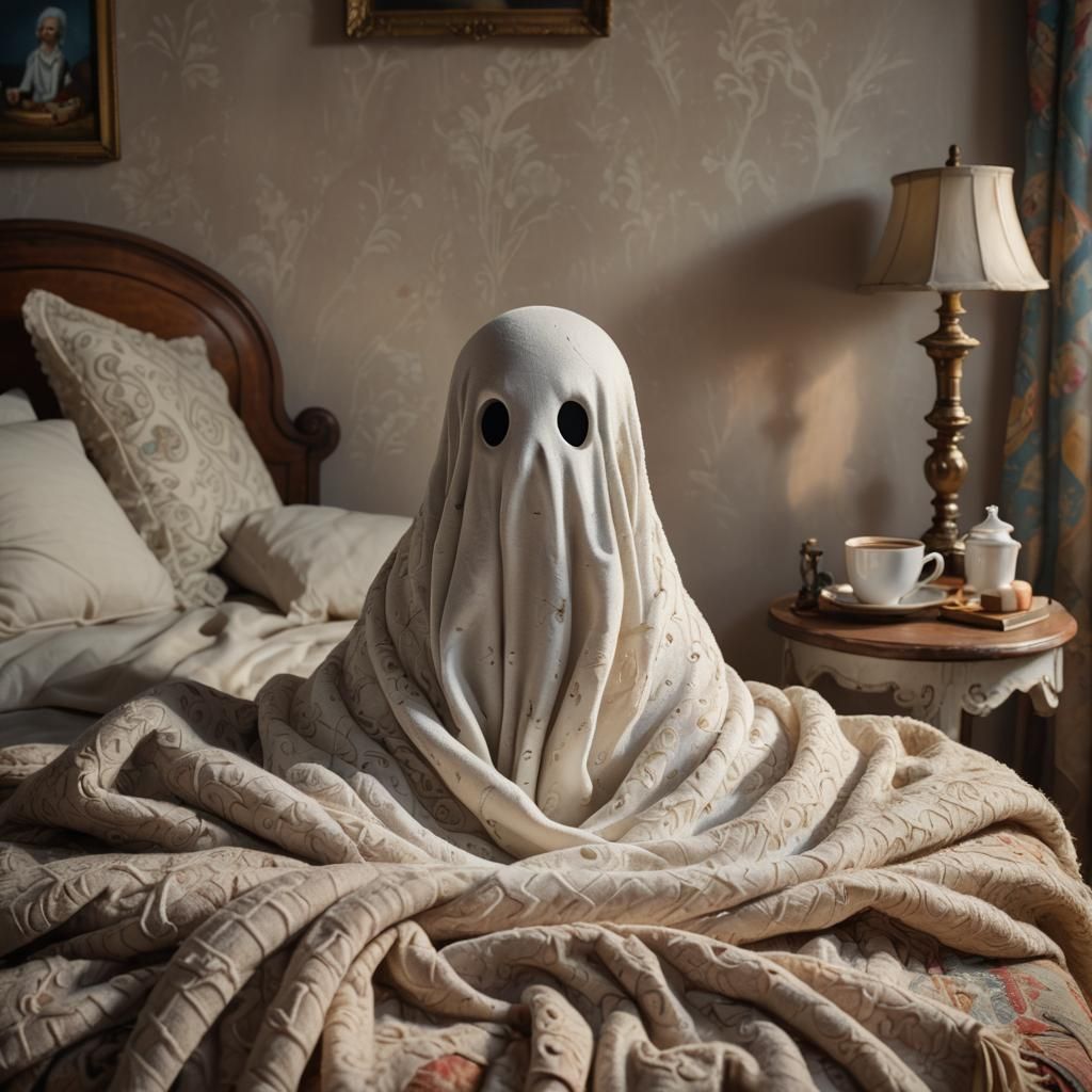 Cute Ghost with Hot Chocolate in Kids Room