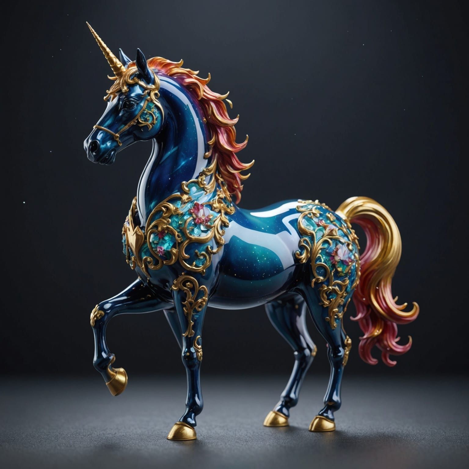 Enameled Glass Unicorn Figurine in Detailed Matte Style
