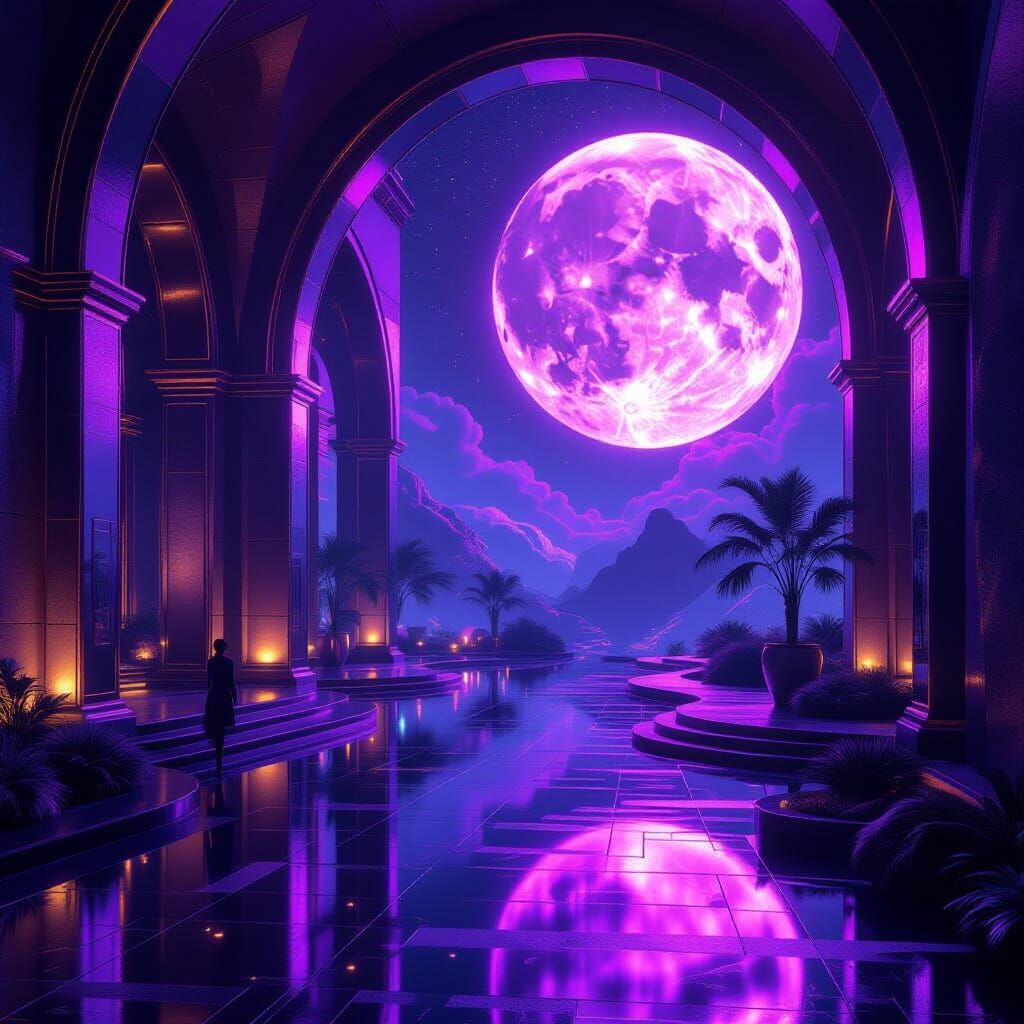 Ethereal Cosmic Gallery with Neon and Gold Accents