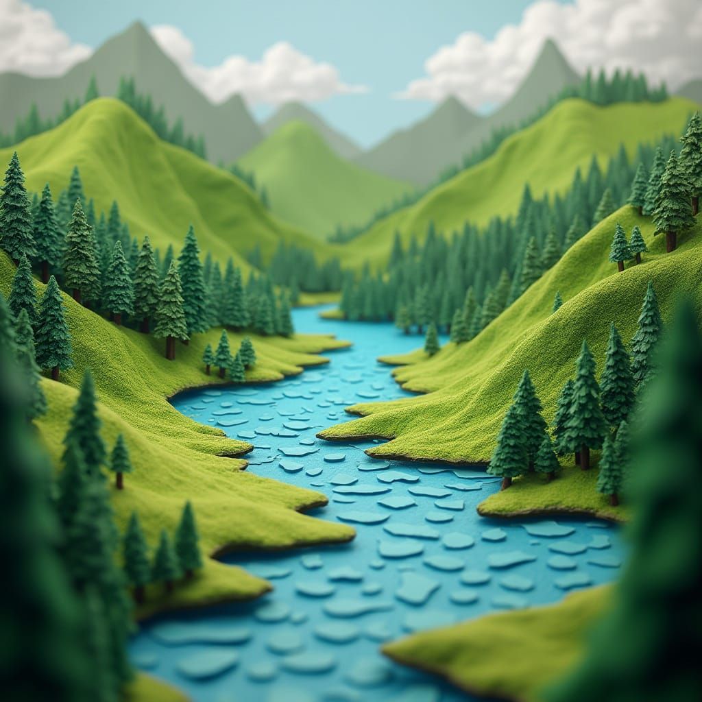 Vibrant Origami Landscape Inspired by Rackham and Miyazaki