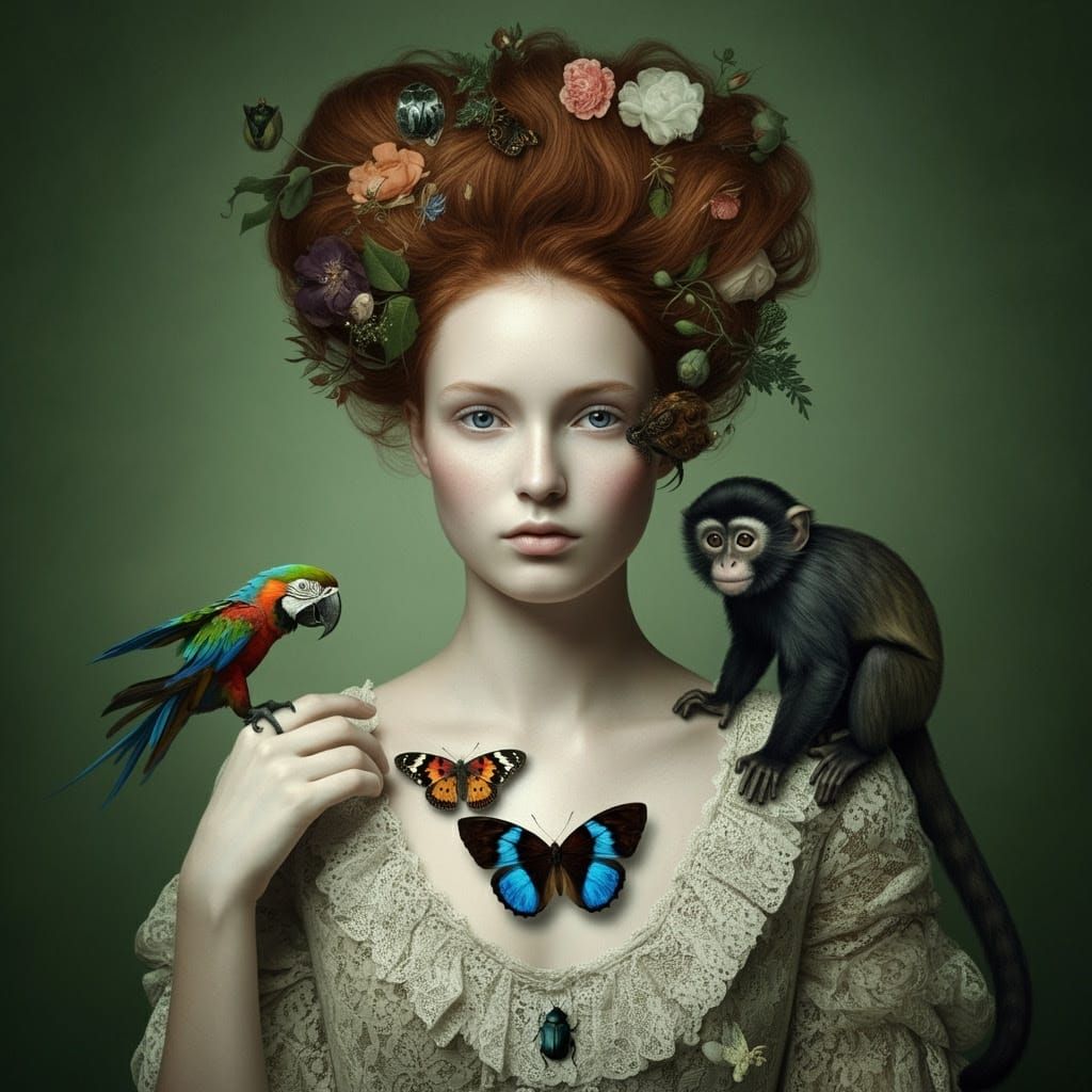 Ethereal Renaissance Beauty in Whimsical Forest Landscape