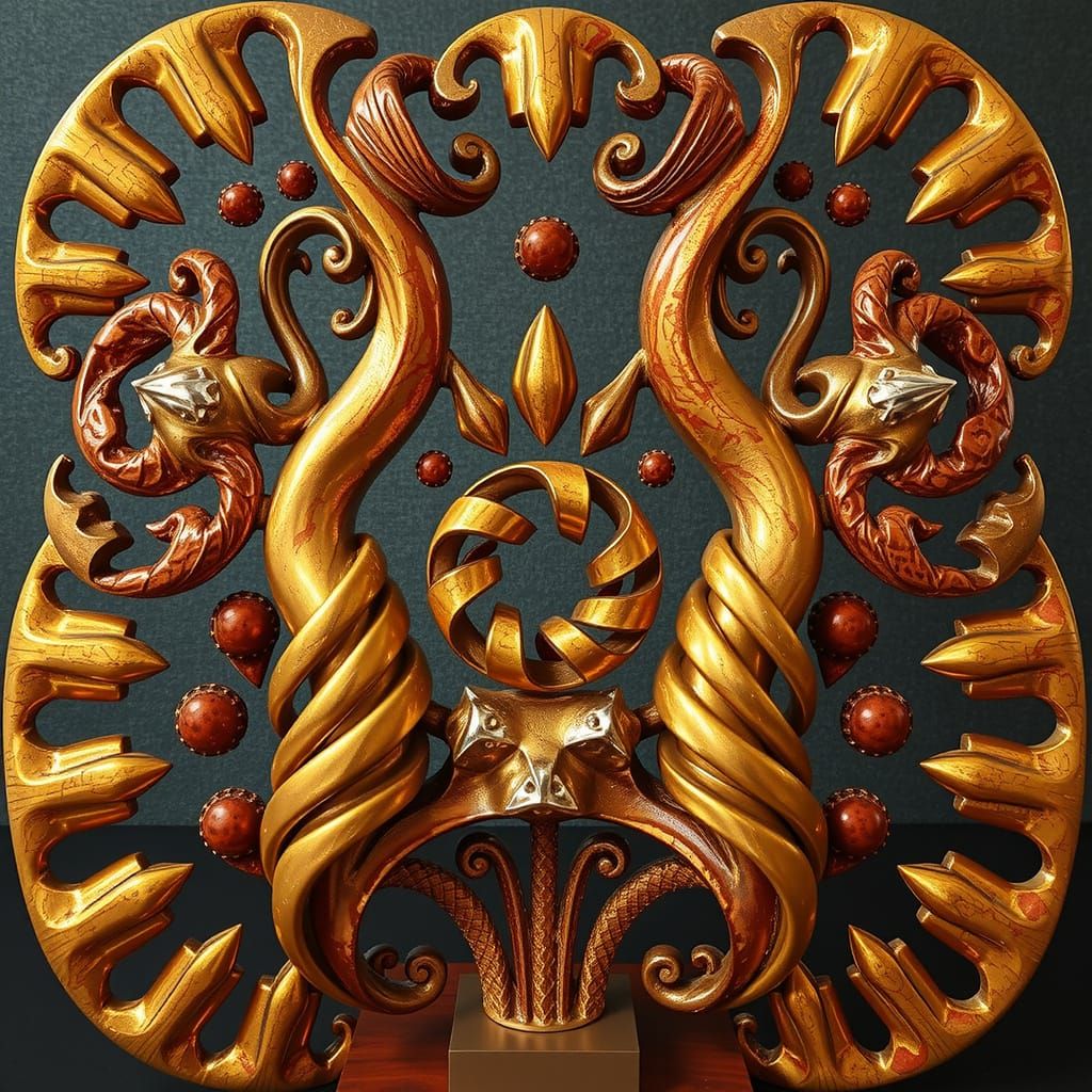 Abstract Brass and Wood Sculpture