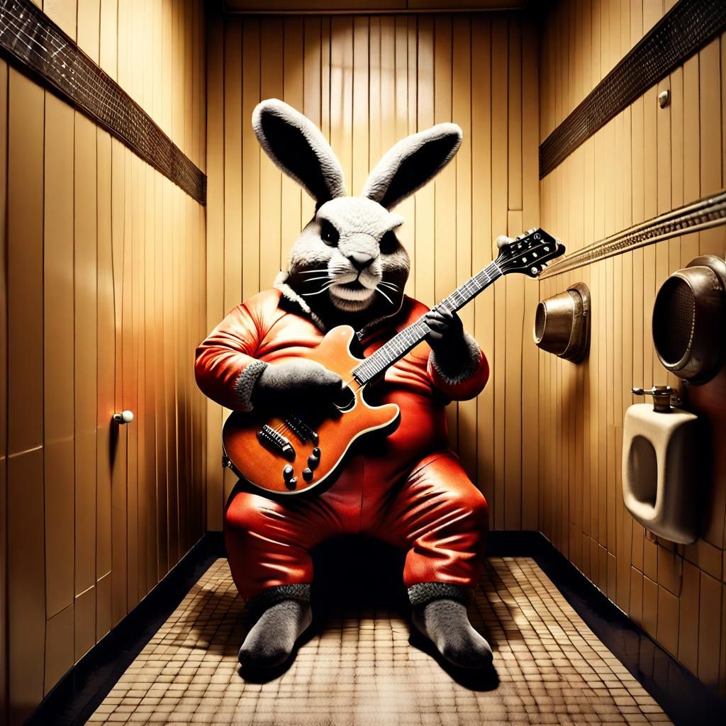 Vintage Photo of Rabbit Playing Guitar